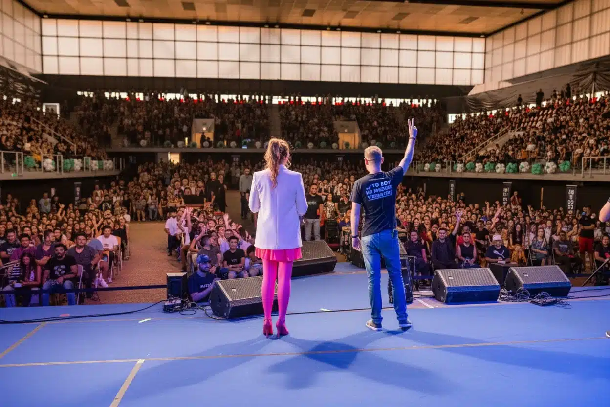 Andrea y Rodri en el escenario ante el público